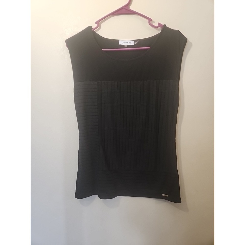 Calvin Klein Womens Black Sleeveless Ribbed Textured Shell Top Size S